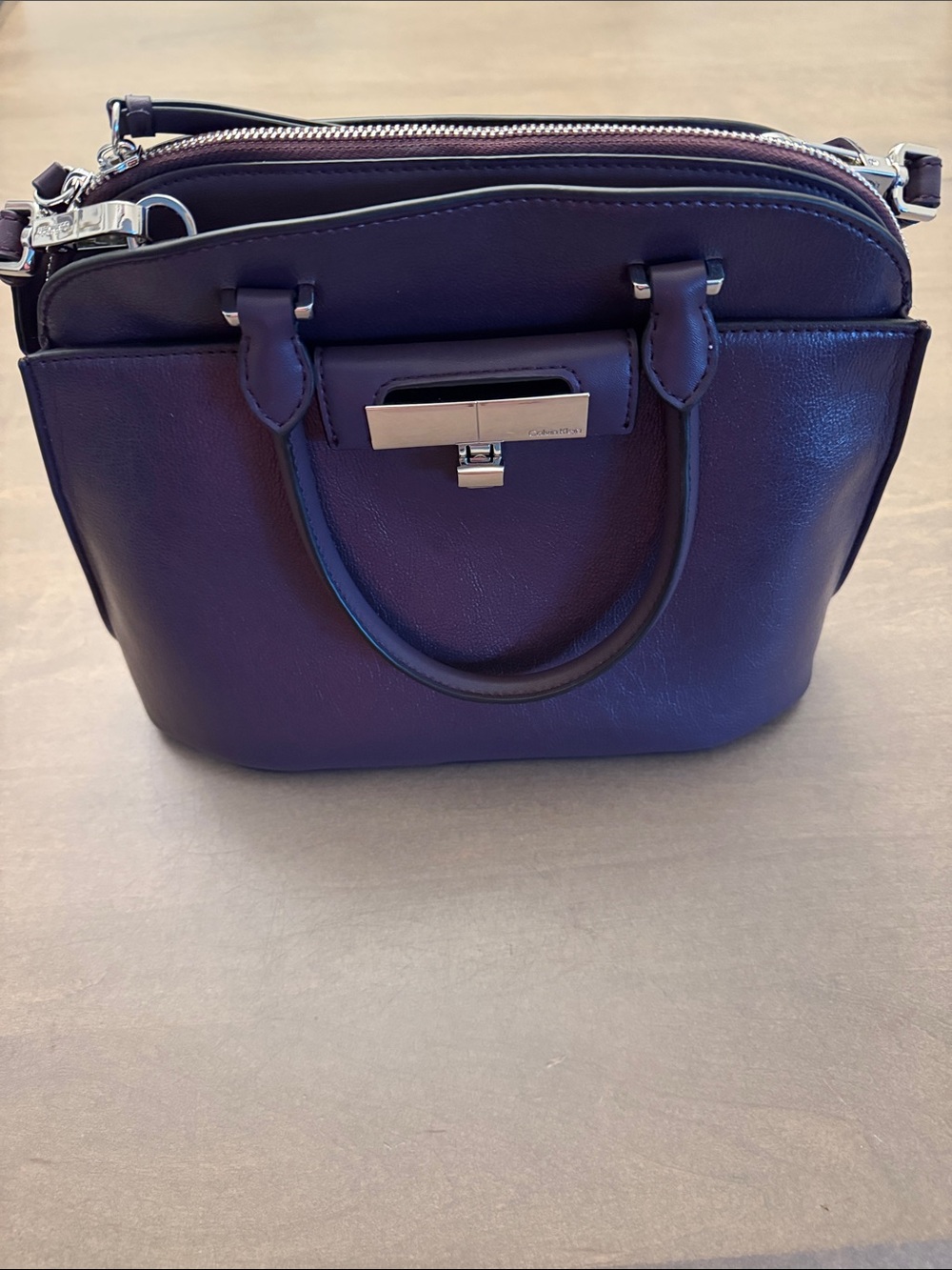 Calvin Klein Leather Top-Handle “Becky” Satchel - Deep Plum